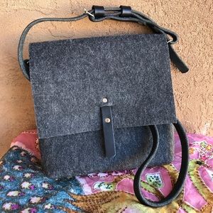 POPEQ Artisan Made Grey Felt and Black Leather Bag From Poland NWOT